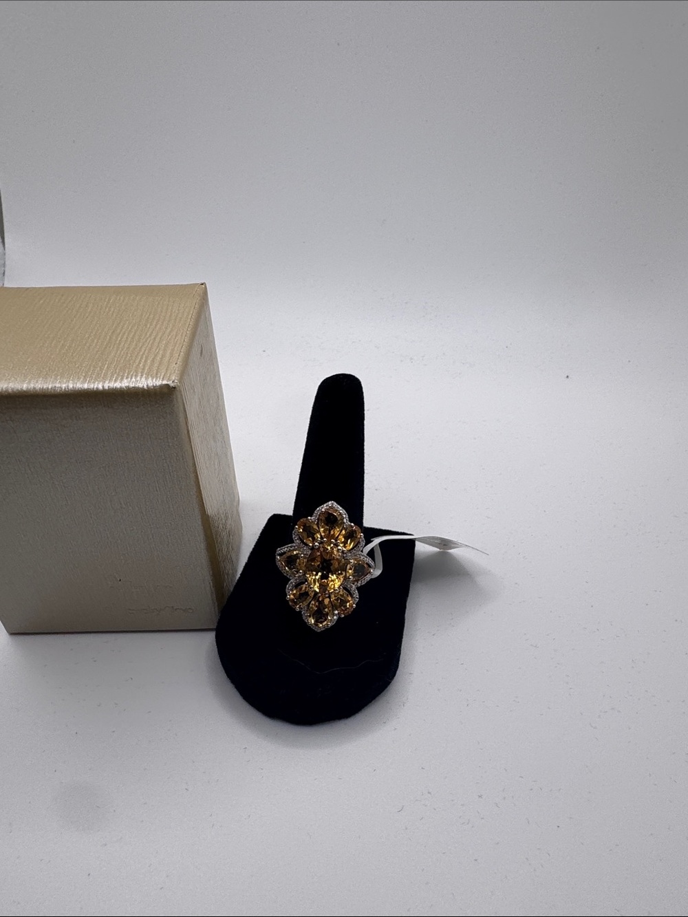 JTV Gold-Tone Amber Floral Statement Ring